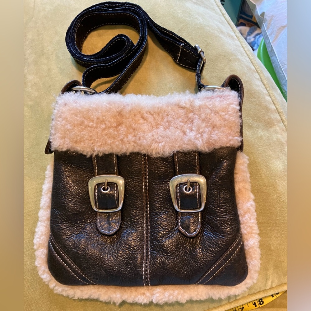 Stylish Black leather and  Shearling Bag